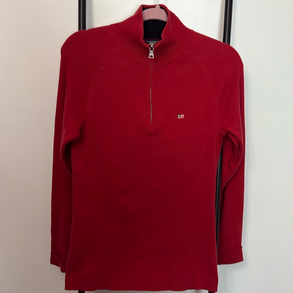 Vintage Polo Ralph Lauren Red Pullover Cotton Y2K 1/2 Zipper Sweater Size L